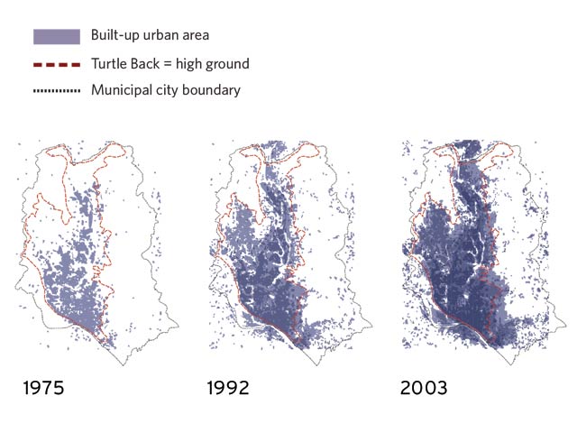 Original analysis captures the present circumstances in Dhaka, including factors that influence human health, urban density, agricultural yields, flooding, land values, climate change, and more.