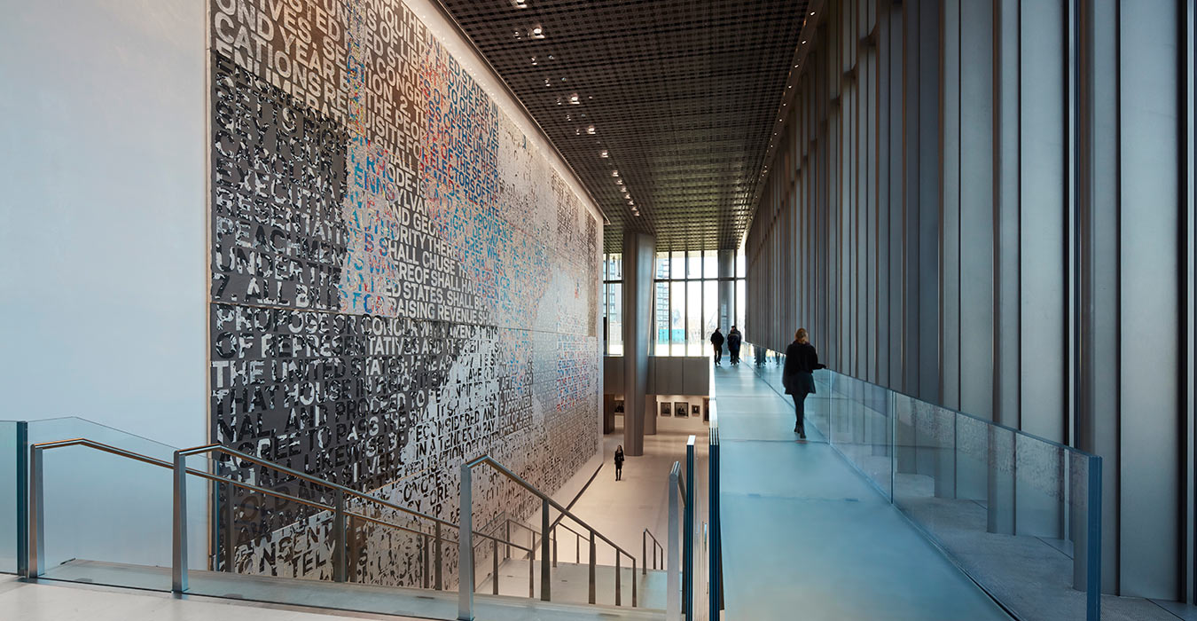 <p>The Embassy's art collection features works and commissions by contemporary artists from the United States and the United Kingdom that reflect our countries' cross-cultural dialogue. This piece by Mark Bradford is entitled <i>We the People</i>, and is comprised of 32 panels depicting the entire US Constitution.<small><br> &copy;Richard Bryant</small></p>